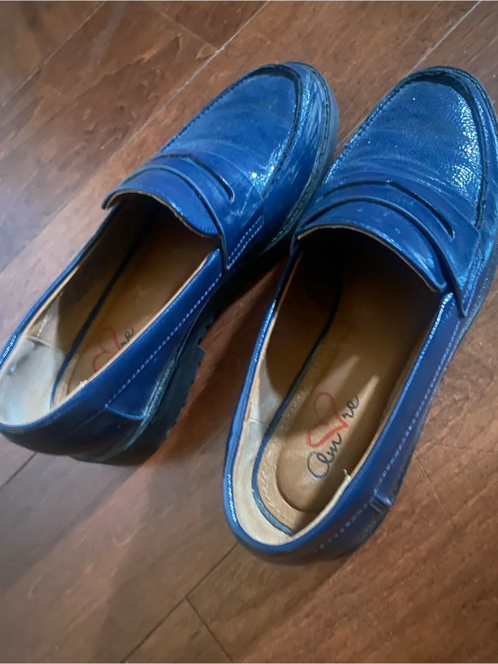 Patent Navy Blue Penny Loafers